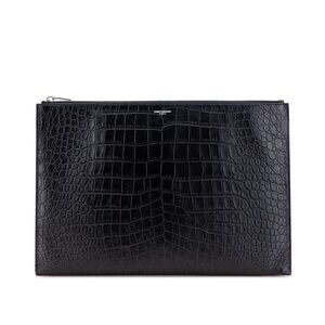 Saint Laurent Black Crocodile Embossed Briefcase